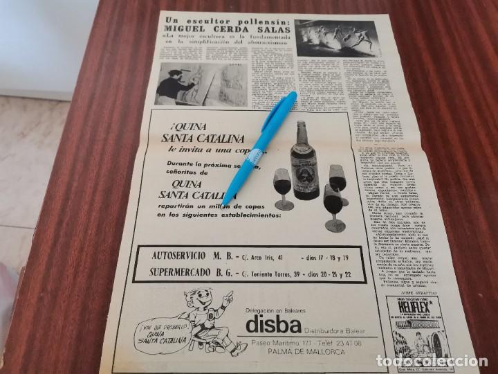 Coleccionismo de Revistas y Peri&oacute;dicos: MIGUEL CERDA SALAS ESCULTOR POLLENSIN MALLORCA Y ANUNCIO QUINA SANTA CATALINA RECORTE PERI&Oacute;DICO 1969