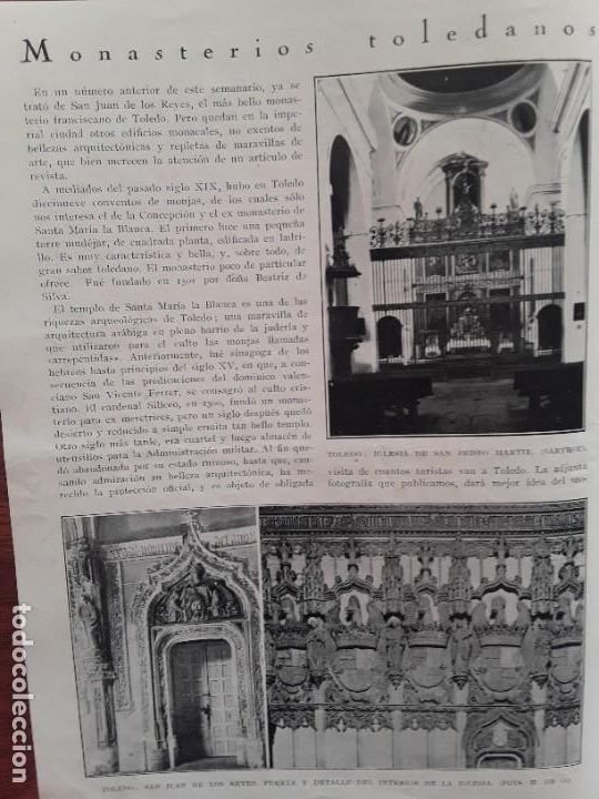 Collection Magazines and Newspapers: MONASTERIOS TOLEDANOS TOLEDO ENTIERRO CARDENAL REIG ANZUOLA SEGURA PASAJES MENA ALGORTA A&Ntilde;O 1927