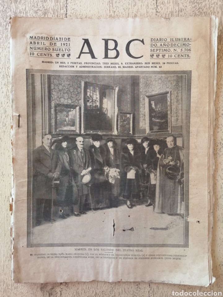 Coleccionismo de Revistas y Peri&oacute;dicos: Peri&oacute;dico antiguo ABC, Madrid 21 Abril 1921, a&ntilde;o 17, n. 5706