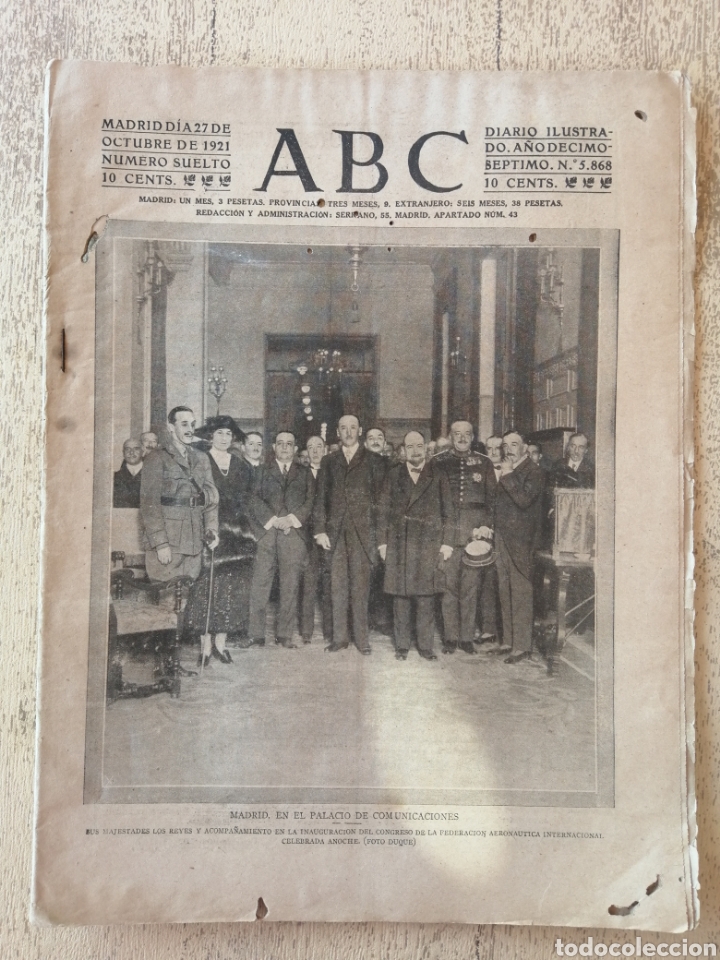 Coleccionismo de Revistas y Peri&oacute;dicos: Peri&oacute;dico antiguo ABC, Madrid 27 Octubre 1921, a&ntilde;o 17 n. 5868