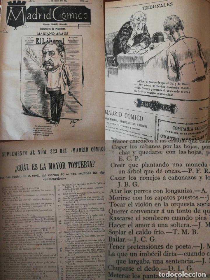 Coleccionismo de revistas y peri&oacute;dicos: PERI&Oacute;DICO MADRID C&Oacute;MICO a&ntilde;o IX, 1889, N&ordm; 323 INCLUYE SUPLEMENTO