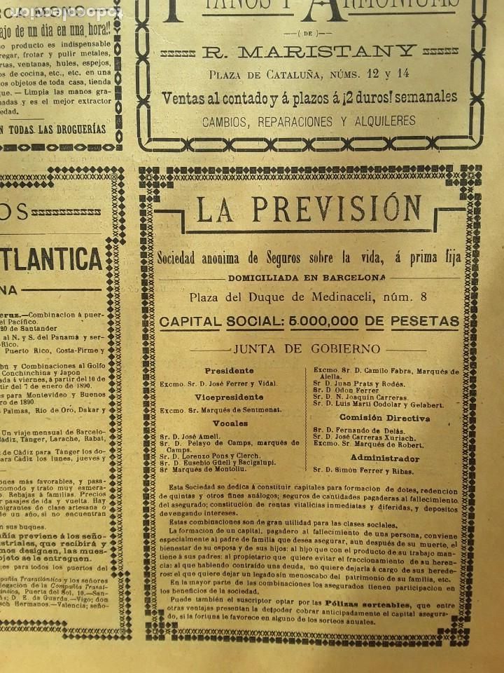 Collectionnisme de Revues et Journaux: LA PREVISION SOCIEDA ANONIMA DE SEGUROS SOBRE LA VIDA A PRIMA FIJA BARCELONA HOJA A&Ntilde;O 1891