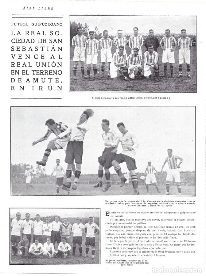 Coleccionismo de Revistas y Peri&oacute;dicos: 1925 HOJA REVISTA F&Uacute;TBOL REAL SOCIEDAD DE SAN SEBASTI&Aacute;N VENCE A REAL UNI&Oacute;N DE IR&Uacute;N EN AMUTE, EQUIPOS