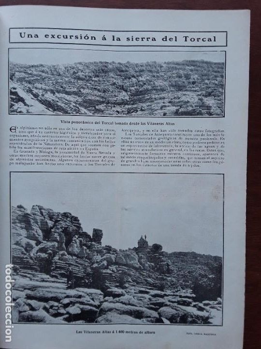 Collectionnisme de Revues et Journaux: UNA EXCURSION A LA SIERRA DEL TORCAL LAS VILANERAS ALTAS HOJA A&Ntilde;O 1909