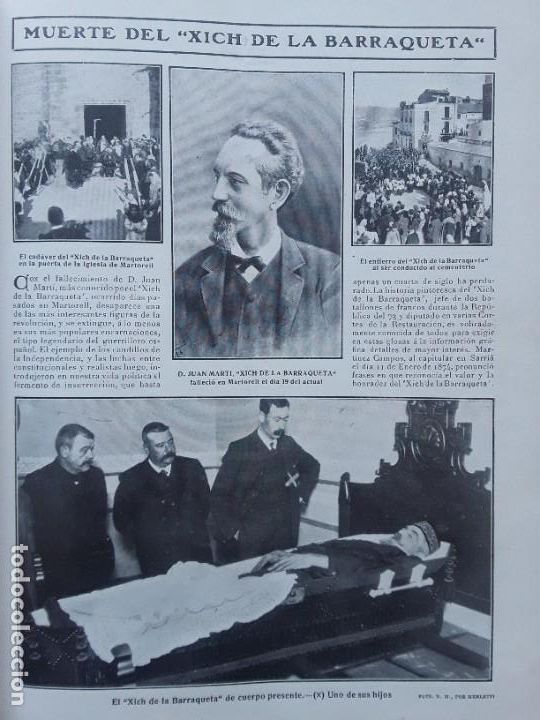 Collectionnisme de Revues et Journaux: MUERTE DEL XICH DE LA BARRAQUETA MARTORELL ENTIERRO GUERRILLERO HOJA A&Ntilde;O 1909