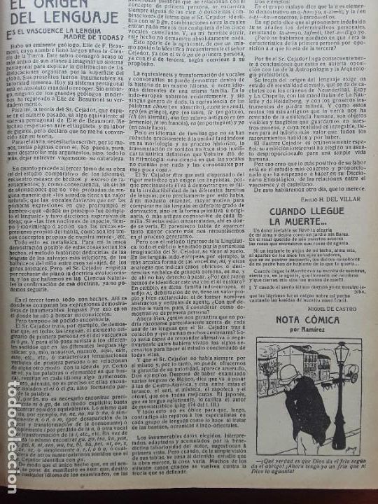 Collection Magazines and Newspapers: EL ORIGEN DE LA LENGUA.ES EL VASCUENCE LA LENGUA MADRE DE TODAS JULIO CEJADOR LINGUISTA HOJA 1909