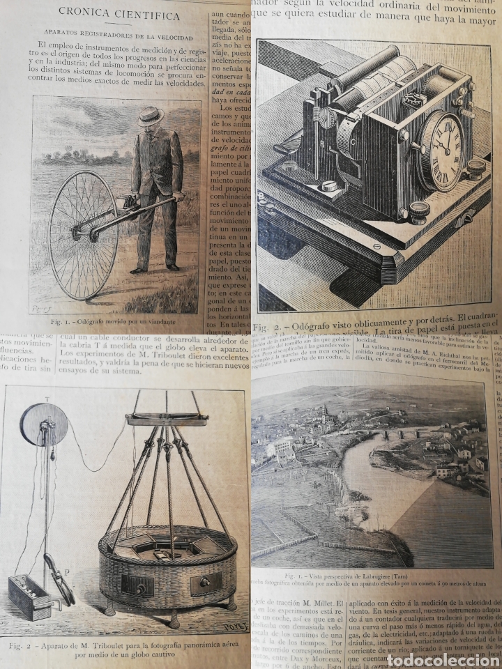 Coleccionismo de Revistas y Peri&oacute;dicos: Aparatos registradores de la velocidad . Art&iacute;culo de revista &rdquo;IIustraci&oacute;n Art&iacute;stica&rdquo; a&ntilde;o 1890
