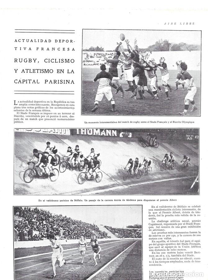 Coleccionismo de Revistas y Peri&oacute;dicos: 1925 HOJA REVISTA FRANCIA DEPORTES RUGBY, ATLETISMO Y CICLISMO EN PISTA VEL&Oacute;DROMO DE B&Uacute;FFALO