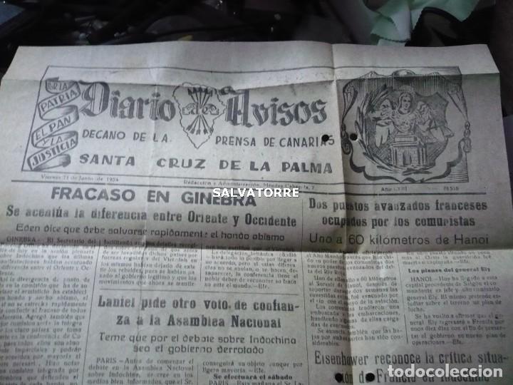 Coleccionismo de Revistas y Peri&oacute;dicos: PERIODICO DIARIO DE AVISOS. SAN MIGUEL DE LA PALMA.11 JUNIO 1954.CANARIAS. 2 P&Aacute;GINAS.