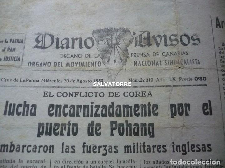 Coleccionismo de Revistas y Peri&oacute;dicos: PERIODICO DIARIO DE AVISOS. SAN MIGUEL DE LA PALMA.30 AGOSTO 1950.CANARIAS. 2 P&Aacute;GINAS.
