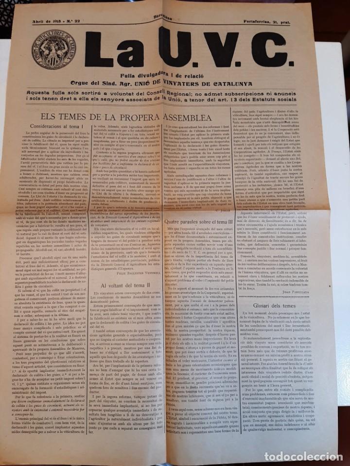 Coleccionismo de Revistas y Peri&oacute;dicos: 1918 &rdquo;LA U.V.C.&rdquo; Orgue del Sind. Agr. Uni&oacute; de Vinyaters de Catalunya n&ordm; 22 + NUESTRO TRIUNFO, Camb&oacute;