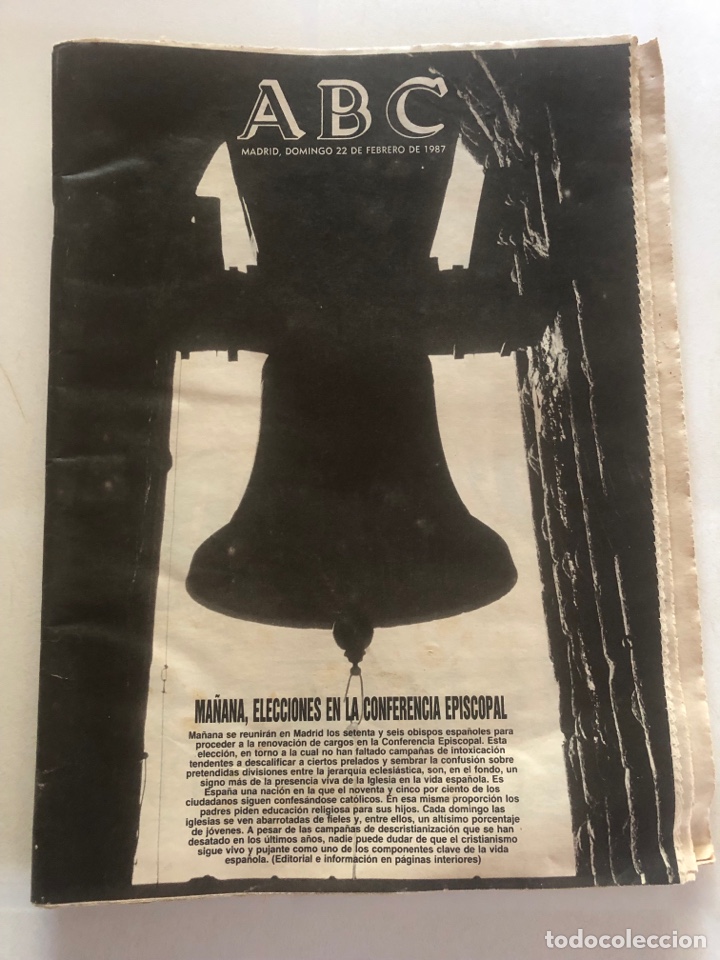 Coleccionismo de Revistas y Peri&oacute;dicos: PERI&Oacute;DICO ABC 22 FEBRERO 1987 ELECCIONES CONFERENCIA EPISCOPAL