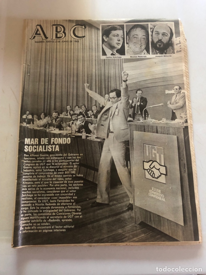Coleccionismo de Revistas y Peri&oacute;dicos: PERI&Oacute;DICO ABC 2 JUNIO 1983. CONGRESO UGT