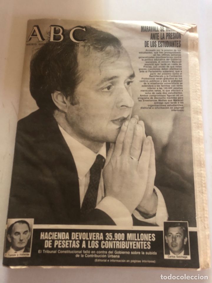 Coleccionismo de Revistas y Peri&oacute;dicos: PERI&Oacute;DICO ABC 18 FEBRERO 1987. MARAVALL ESTUDIANTES