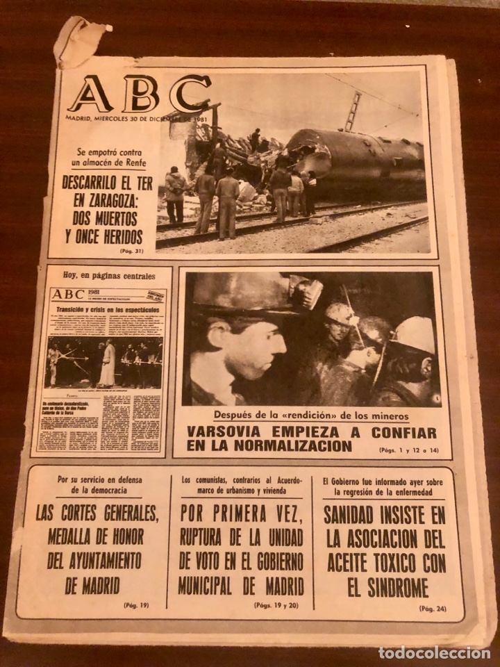 Coleccionismo de Revistas y Peri&oacute;dicos: PERI&Oacute;DICO ABC 30 DICIEMBRE 1981. DESCARRILA EL TER EN ZARAGOZA