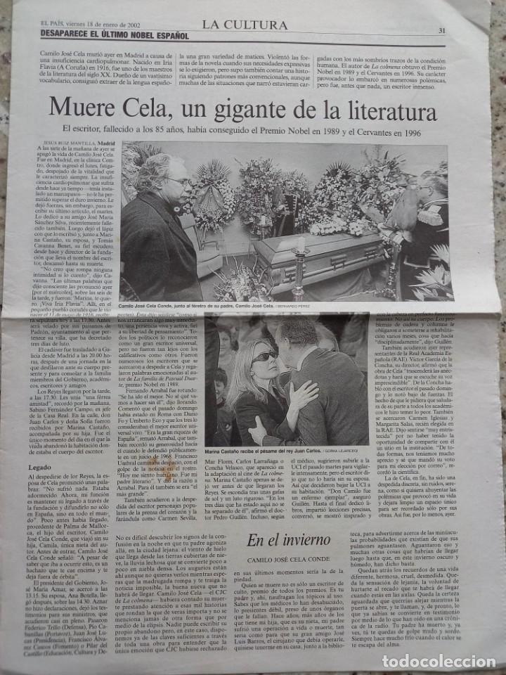Coleccionismo de revistas y peri&oacute;dicos: CAMILO JOSE CELA. DOSSIER (8 PAGINAS) DE EL PAIS CON MOTIVO DE SU MUERTE. 18 ENERO 2002