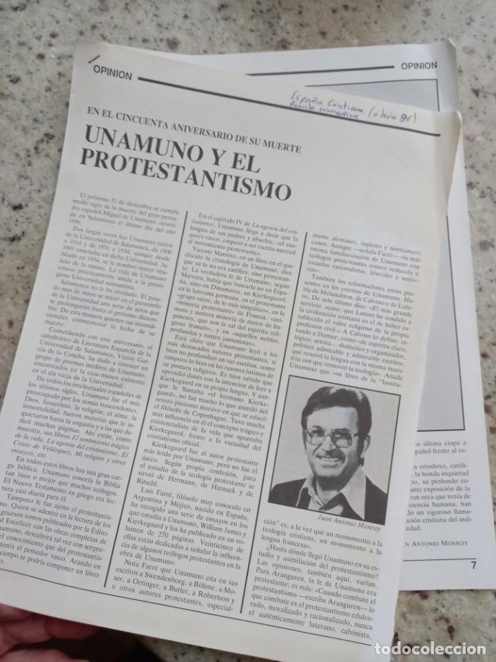 Coleccionismo de revistas y peri&oacute;dicos: UNAMUNO Y EL PROTESTANTISMO. ARTICULO (2 PAGINAS). REVISTA ESPA&Ntilde;A CRISTIANA, OTO&Ntilde;O 1986