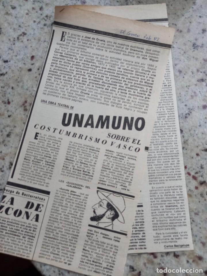 Coleccionismo de revistas y peri&oacute;dicos: LOS &acute;SUSEDIDOS&acute; DEL GALABASA OBRA TEATRAL COSTUMBRISTA DEL PRIMER UNAMUNO. EL CORREO, 3 ABRIL 1982