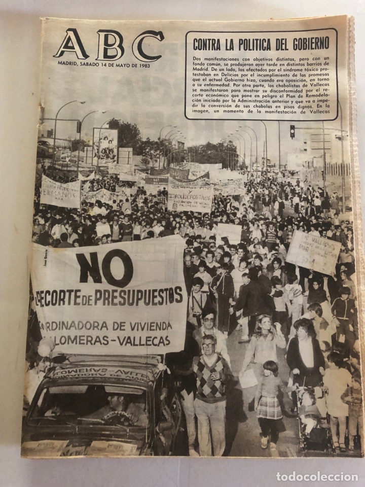 Coleccionismo de Revistas y Peri&oacute;dicos: PERI&Oacute;DICO ABC 14 MAYO 1983. PROTESTAS CONTRA GOBIERNO