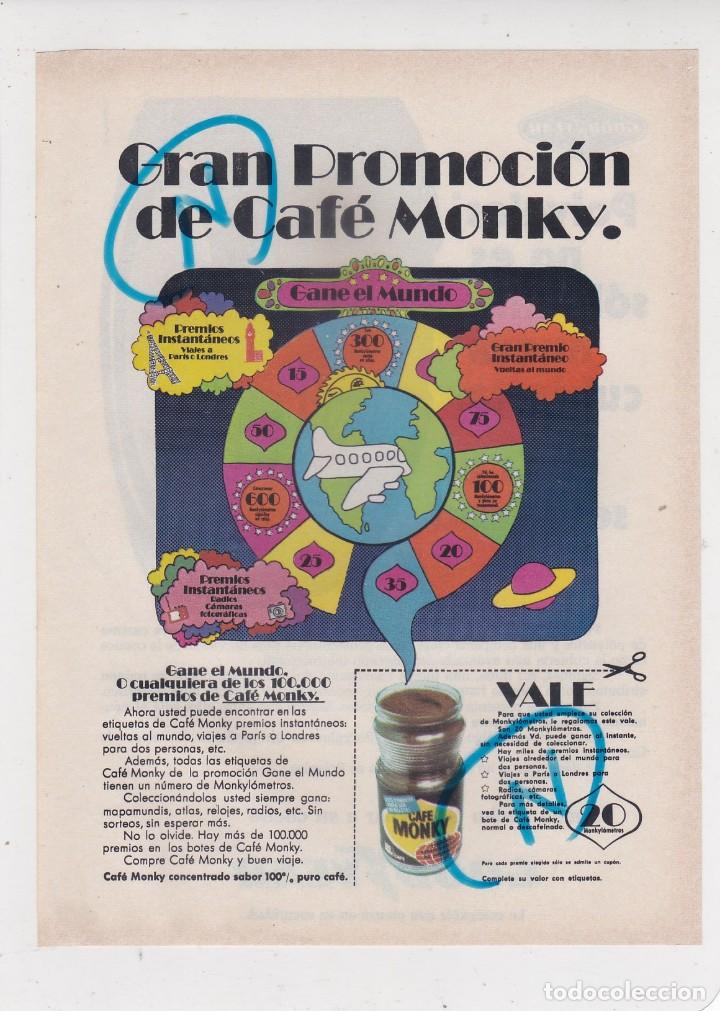 Coleccionismo de revistas y peri&oacute;dicos: PUBLICIDAD 1971. ANUNCIO CAFE MONKY + NEUMATICOS GOODYEAR. CUBIERTA POLYGLAS (REVERSO)
