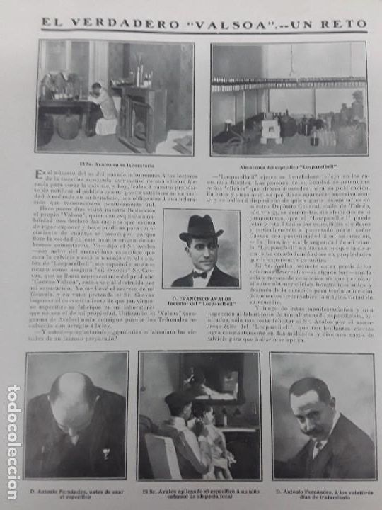 Collectionnisme de Revues et Journaux: EL VERDADERO VALSOA UN RETO PRODUCTO PARA LA CALVICIE FRANCISCO AVALOS LOEPAREIBELL HOJA A&Ntilde;O 1910