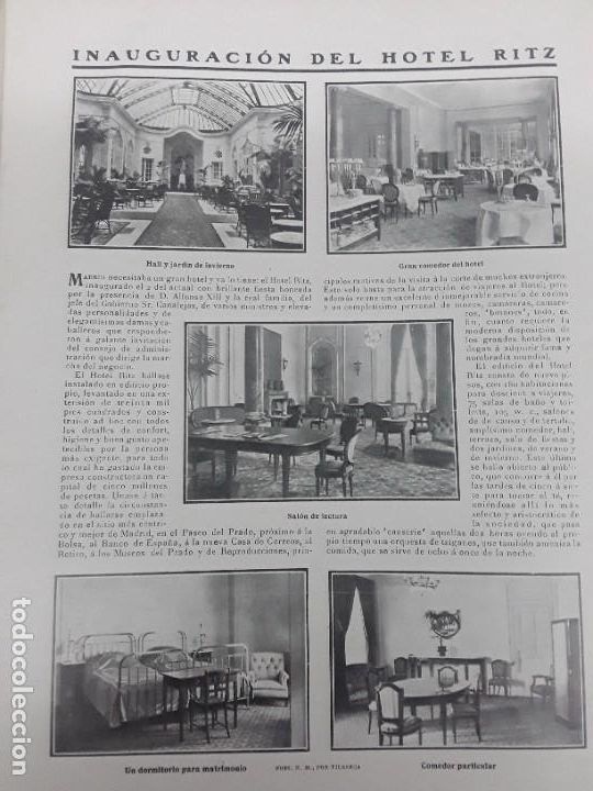Coleccionismo de Revistas y Peri&oacute;dicos: INAGURACION HOTEL RITZ EN MADRID / NUEVO EDIFICIO CASINO MADRID CASA SUAREZ MUEBLES HOJA A&Ntilde;O 1910