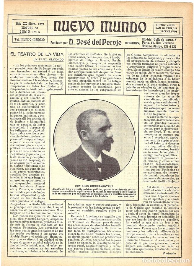 Coleccionismo de revistas y peri&oacute;dicos: 1913 HOJA REVISTA GUIP&Uacute;ZCOA ALCALDE DE IR&Uacute;N LE&Oacute;N IRURETAGOYENA