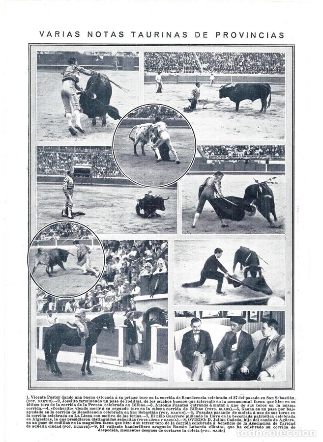 Coleccionismo de Revistas y Peri&oacute;dicos: 1913 HOJA REVISTA TOROS EN PROVINCIAS VICENTE PASTOR, JOSELITO, ANTONIO FUENTES, COCHERITO, POSADAS