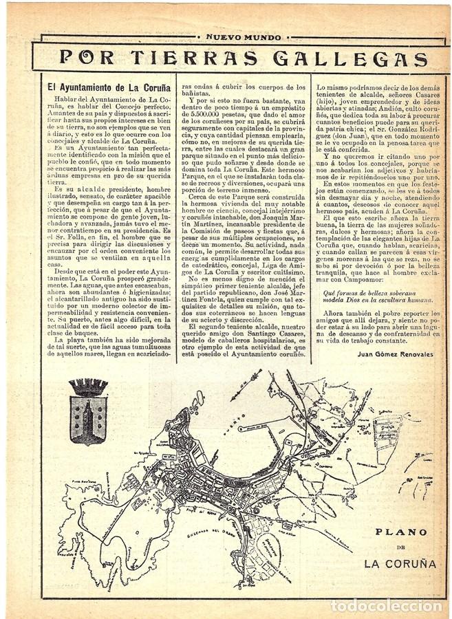 Collection Magazines and Newspapers: 1913 HOJA REVISTA 'POR TIERRAS GALLEGAS' EL AYUNTAMIENTO DE LA CORU&Ntilde;A PLANO DE LA CIUDAD