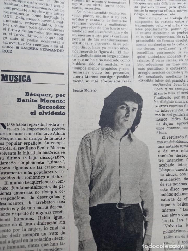 Coleccionismo de Revistas y Peri&oacute;dicos: BENITO MORENO PONE MUSICA A LOS RIMAS DE BECQUER. RECORTE DE TRIUNFO 28 JUNIO 1980