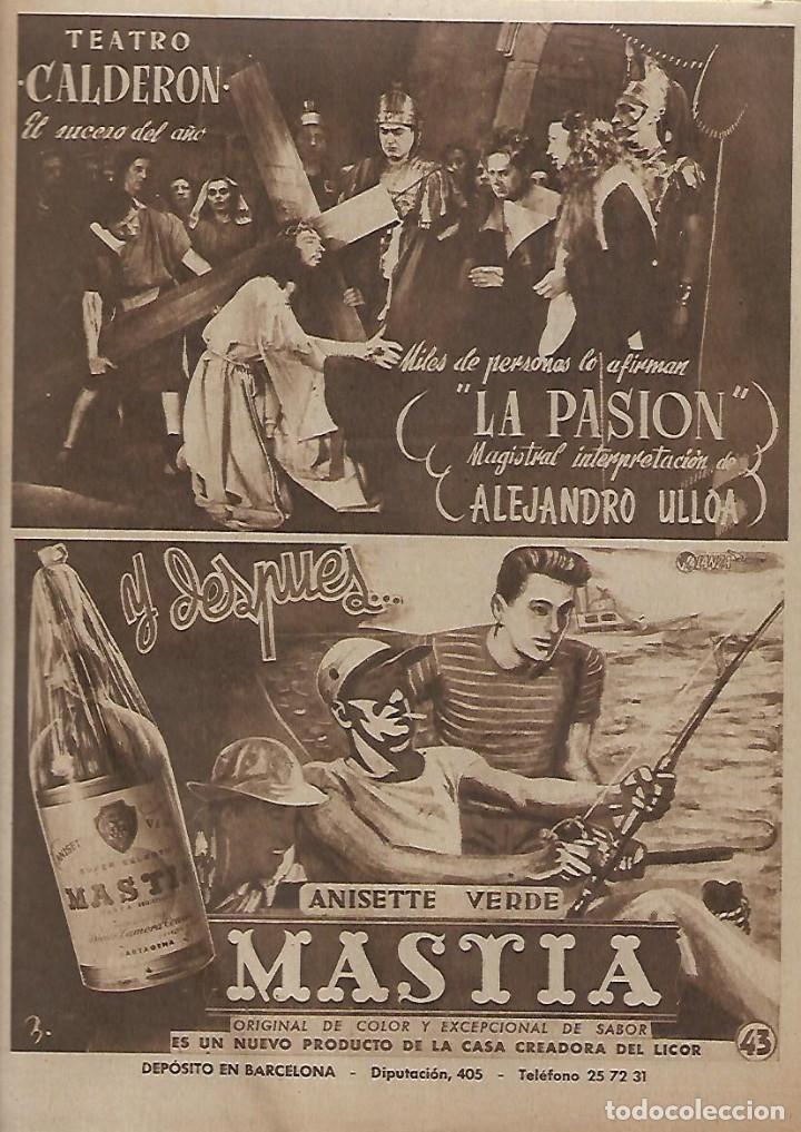 Sammeln von Zeitschriften und Zeitungen: A&Ntilde;O 1950 DIARIO DE BARCELONA PUBLICIDAD ANISETTE VERDE MASTIA LICOR 43 LA PASION TEATRO CALDERON