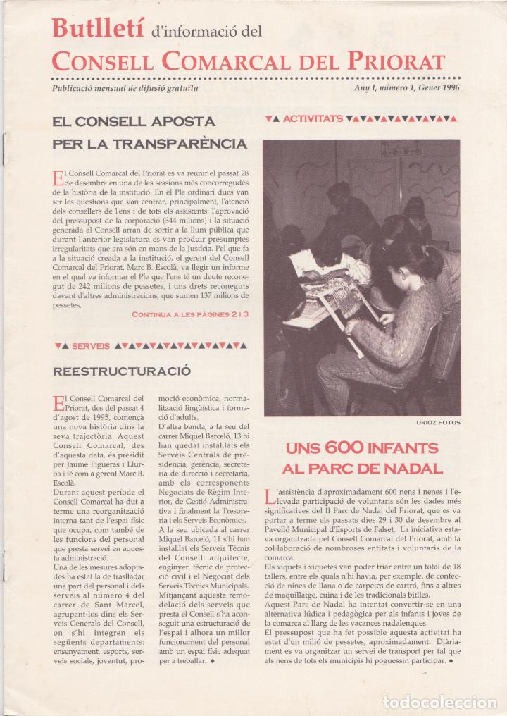 Coleccionismo de Revistas y Peri&oacute;dicos: PRIMER N&Uacute;MERO DEL BUTLLET&Iacute; D'INFORMACI&Oacute; DEL CONSELL COMARCAL DEL PRIORAT - GENER 1996