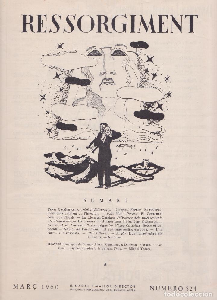Coleccionismo de revistas y peri&oacute;dicos: RESSORGIMENT N&ordm;524 &ndash; BUENOS AIRES &ndash; MAR&Ccedil; 1960 &ndash; CATALUNYA NO CEDEIX