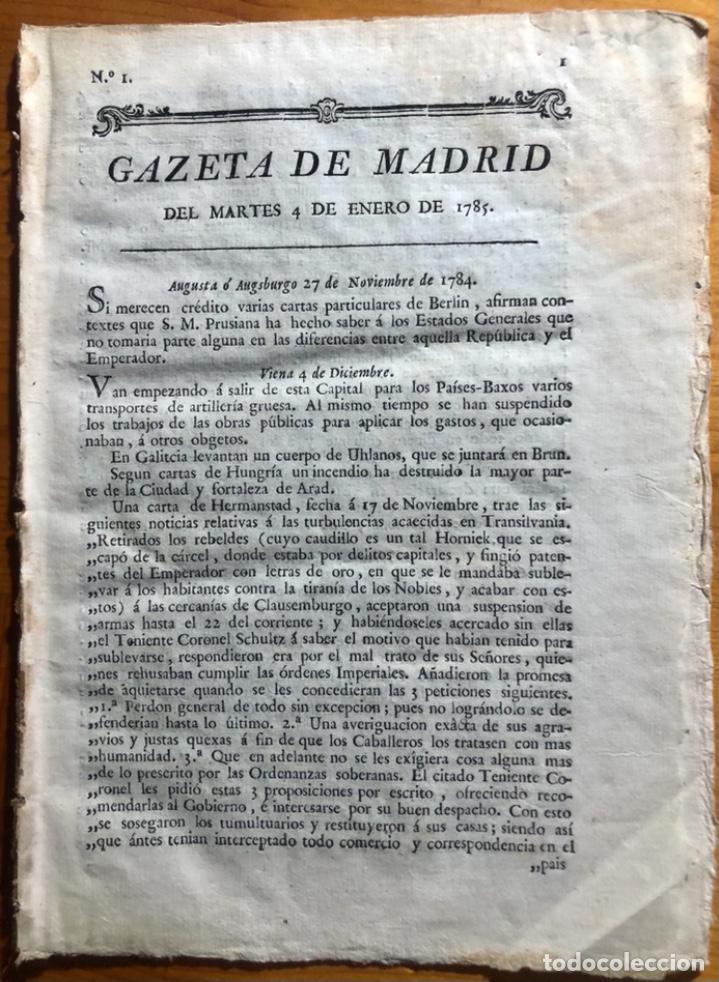 Collection Magazines and Newspapers: MAHON- MENORCA- CADIZ- GACETA- GAZETA DE MADRID- 1785