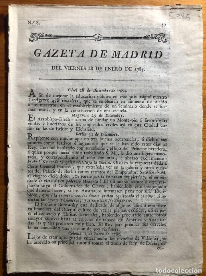 Collection Magazines and Newspapers: VALENCIA- SANTANDER- CARTAGENA- GACETA- GAZETA DE MADRID- 1785