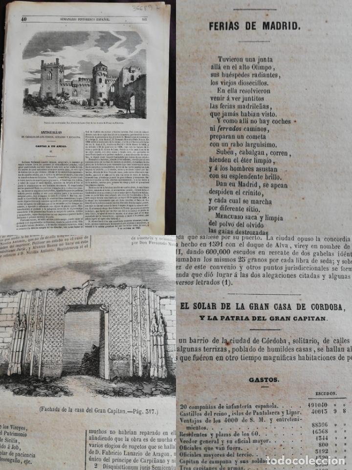 Coleccionismo de revistas y peri&oacute;dicos: SEMANARIO PINTORESCO ESPA&Ntilde;OL: N&ordm;40, 2 octubre 1855. Palacio de los duques de Fr&iacute;as en Escalona