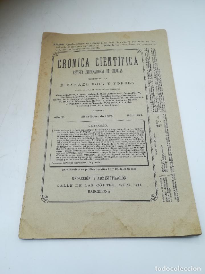 Sammeln von Zeitschriften und Zeitungen: REVISTA. CRONICA CIENTIFICA. RAFAEL ROIG Y TORRES. A&Ntilde;O X. 25 ENERO 1887. N&ordm; 221. VER SUMARIO
