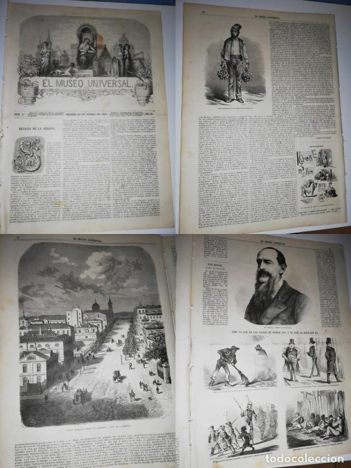 Collezionismo di Riviste e Giornali: EL MUSEO UNIVERSAL: A&ntilde;o XI N&ordm;2 enero 1867. Grabados: Calle Princesa en Arg&uuml;elles, Duque de Braganza,