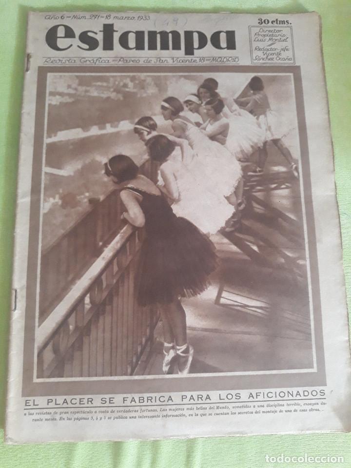 Collectionnisme de Revues et Journaux: ESTAMPA N&ordm; 271 (18/03/33) VIGO CARBON FUTBOL REAL MADRID RACING CHEVALIER RAE TEATRO MARIPOSAS -