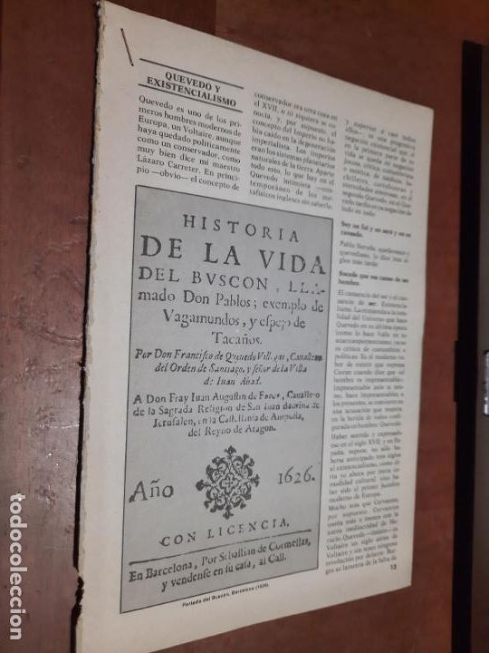 Coleccionismo de revistas y peri&oacute;dicos: QUEVEDO Y EL EXISTENCIALISMO. 8 P&Aacute;GINAS. ARTICULO EXTRAIDO DE UNA REVISTA. BUEN ESTADO.