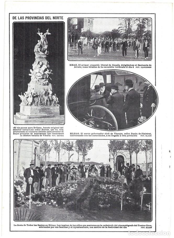 Collectionnisme de Revues et Journaux: 1913 HOJA REVISTA BOCETO MONUMENTO BATALLA DE VITORIA DE ESCULTOR VALENCIANO SR. BORR&Aacute;S