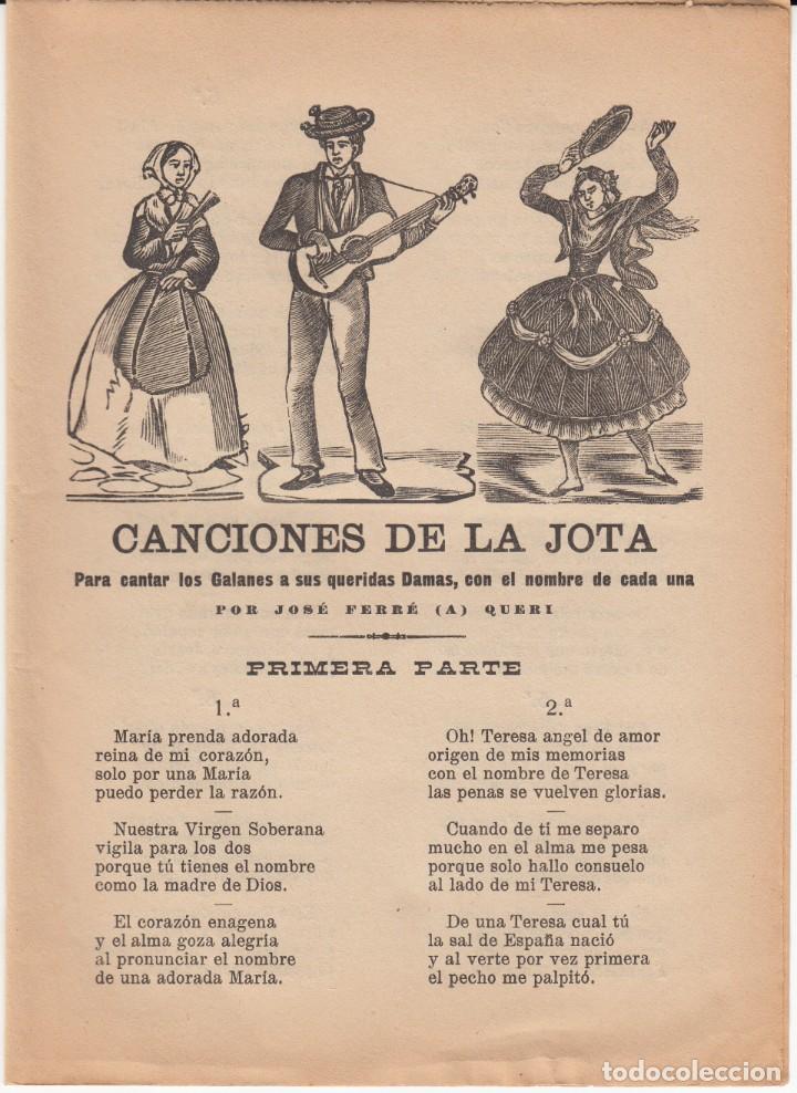Coleccionismo de Revistas y Peri&oacute;dicos: CANCIONES DE LA JOTA -LA FLECA DE VIUDA DE JOAN GRAU EN REUS - SIGLO XIX
