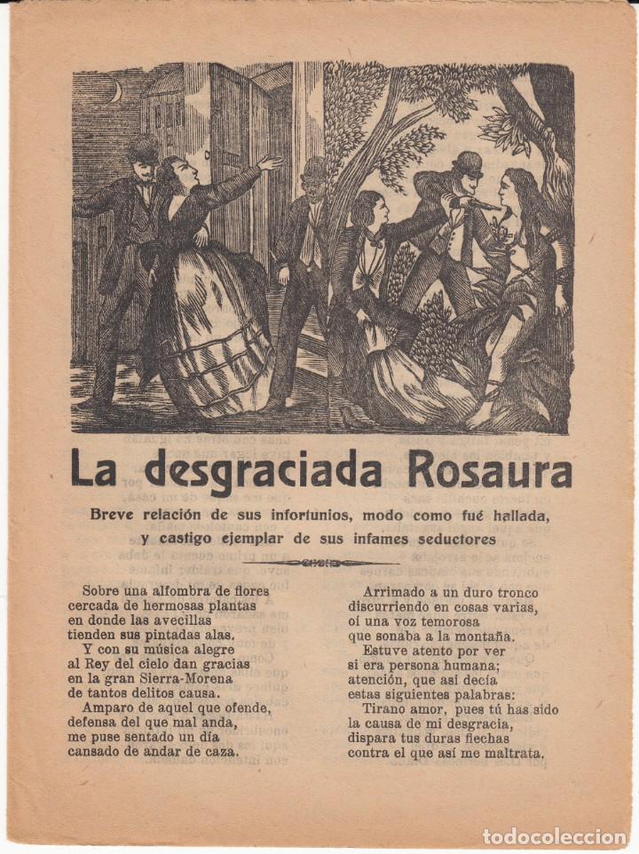 Coleccionismo de revistas y peri&oacute;dicos: PLIEGO CORDEL - ROMAN&Ccedil;OS LA DESGRACIADA ROSAURA - EDITA LA FLECA EN REUS - SIGLO XIX