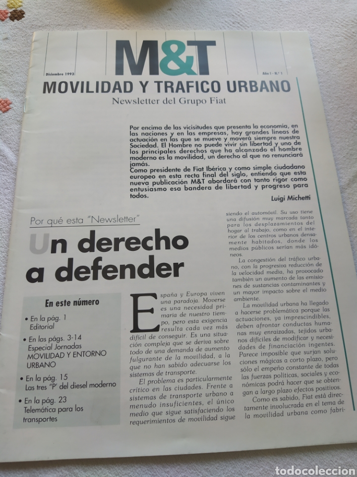 Coleccionismo de Revistas y Peri&oacute;dicos: M&T Movilidad y Tr&aacute;fico Urbano Newsletter del Grupo Fiat A&ntilde;o Ir n&uacute;m 1 1993
