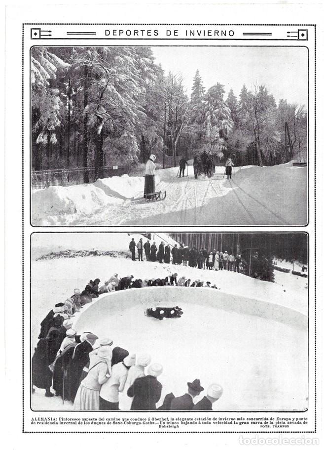 Coleccionismo de revistas y peri&oacute;dicos: 1913 HOJA REVISTA ALEMANIA OBERHOF ESTACI&Oacute;N DE ESQU&Iacute;, ESQUIADORES, TRINEO, PISTA DE BOBSLEIGH