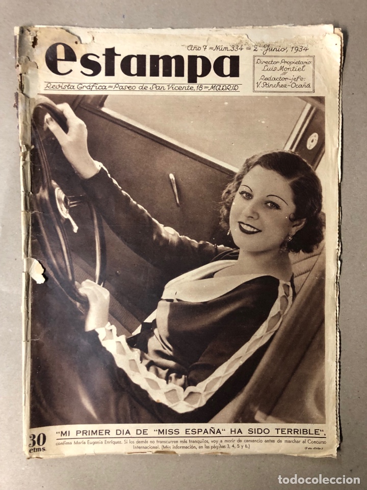 Coleccionismo de revistas y peri&oacute;dicos: ESTAMPA N&deg; 334 (1934). MISS ESPA&Ntilde;A, ESPA&Ntilde;A Vs BRASIL F&Uacute;TBOL, ROMER&Iacute;A DE EL ROC&Iacute;O,&hellip;