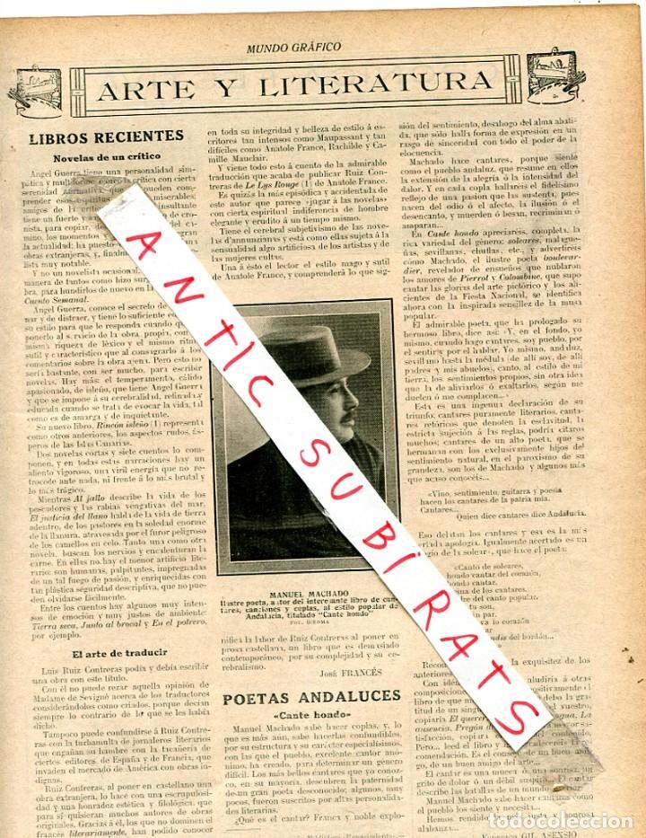 Coleccionismo de revistas y peri&oacute;dicos: RECORTE DE PRENSA A&Ntilde;O 1912 MANUEL MACHADO POETA ANDALUZ CANTE HONDO
