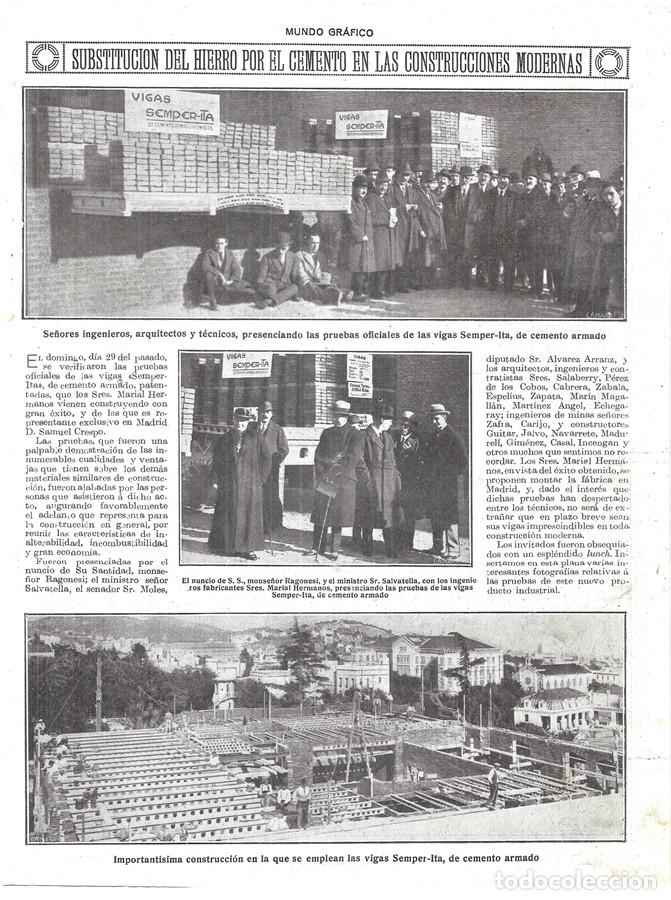 Coleccionismo de revistas y peri&oacute;dicos: 1919 HOJA REVISTA SUSTITUCI&Oacute;N DEL HIERRO POR EL CEMENTO ARMADO EN CONSTRUCCI&Oacute;N VIGAS SEMPER-ITA