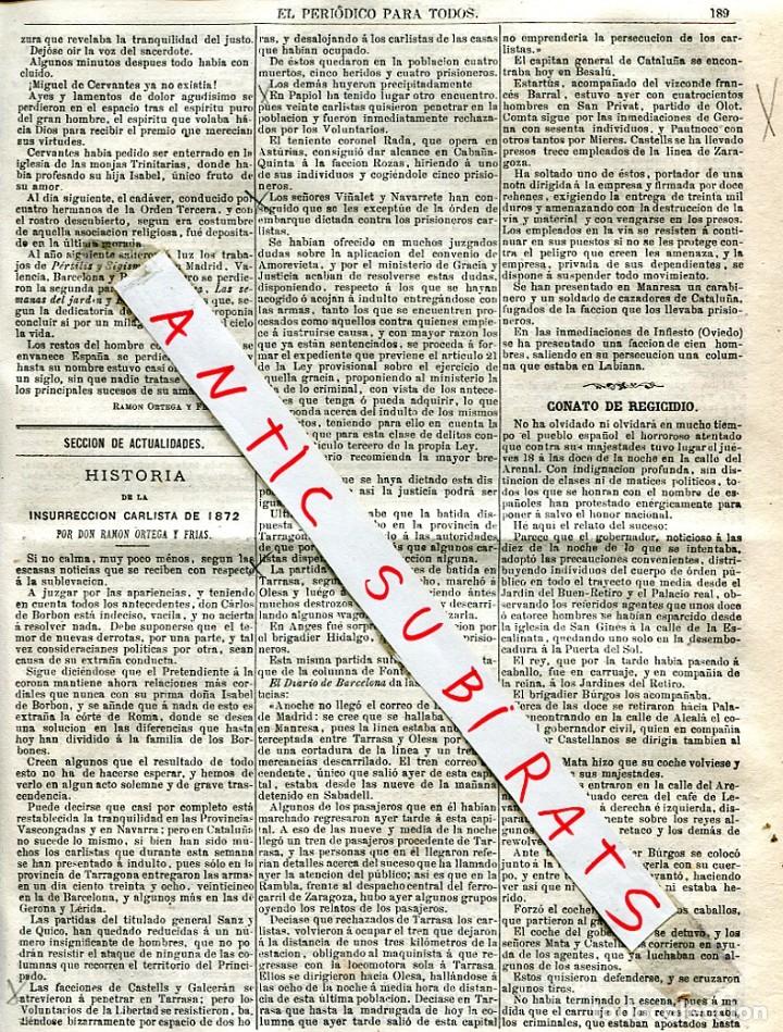 Collezionismo di Riviste e Giornali: PERIODICO A&Ntilde;O 1872 TERCERA GUERRA CARLISTA CASTELLS GALCERAN TERRASSA PAPIOL RADA OLESA MONISTROL