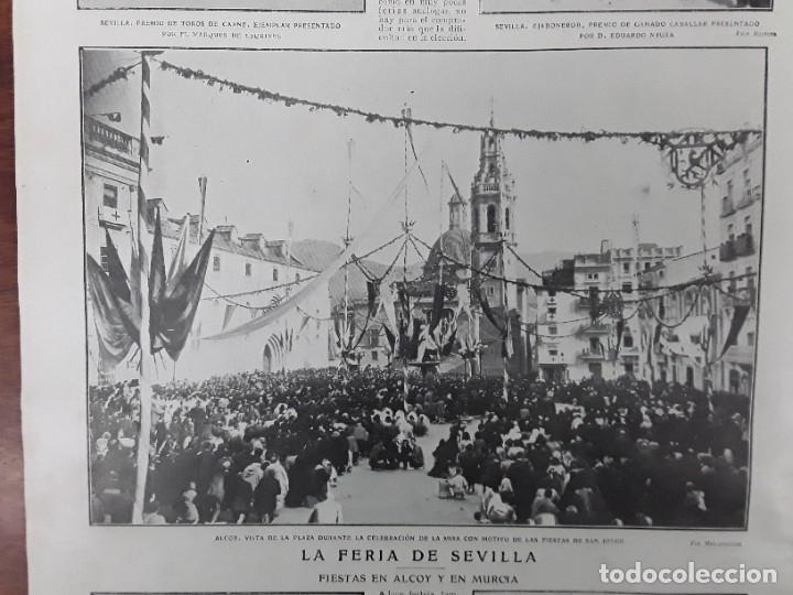 Collezionismo di Riviste e Giornali: FIESTAS ALCOY EXPOSICION BELLAS ARTES PAREJA CAMPURRIANA CABALLEROS ALCANTARA ALFONSO XIII A&Ntilde;O 1908